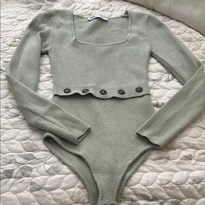 Zara Sage Green Ribbed Knit Top Bodysuit